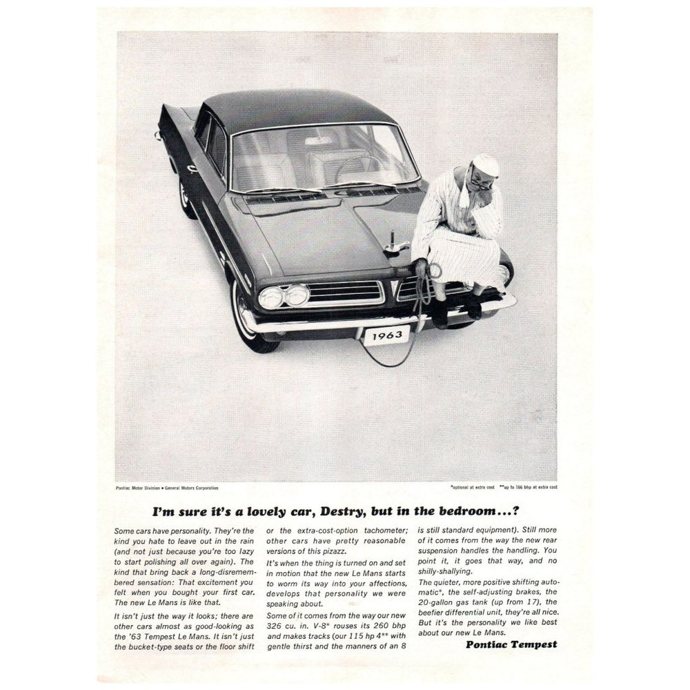 1963 Pontiac Tempest 2 Door Coupe Classic Car Vintage Print Ad In the Bedroom?
